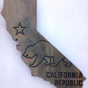 California Bear Wall Decor – CA State Flag - Hand made with Poplar wood (Light Gray Stain)